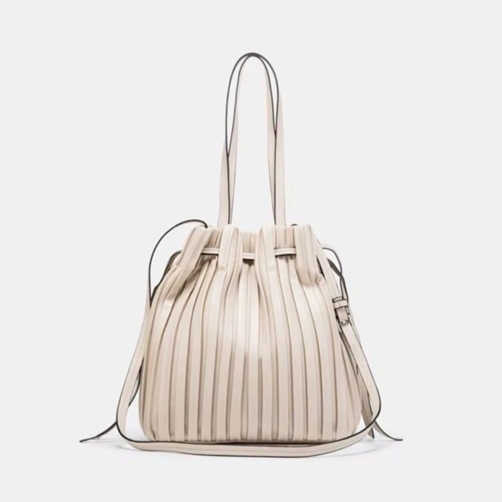 Zara Sac Plisse pleated faux leather bucket crossbody shoulder bag